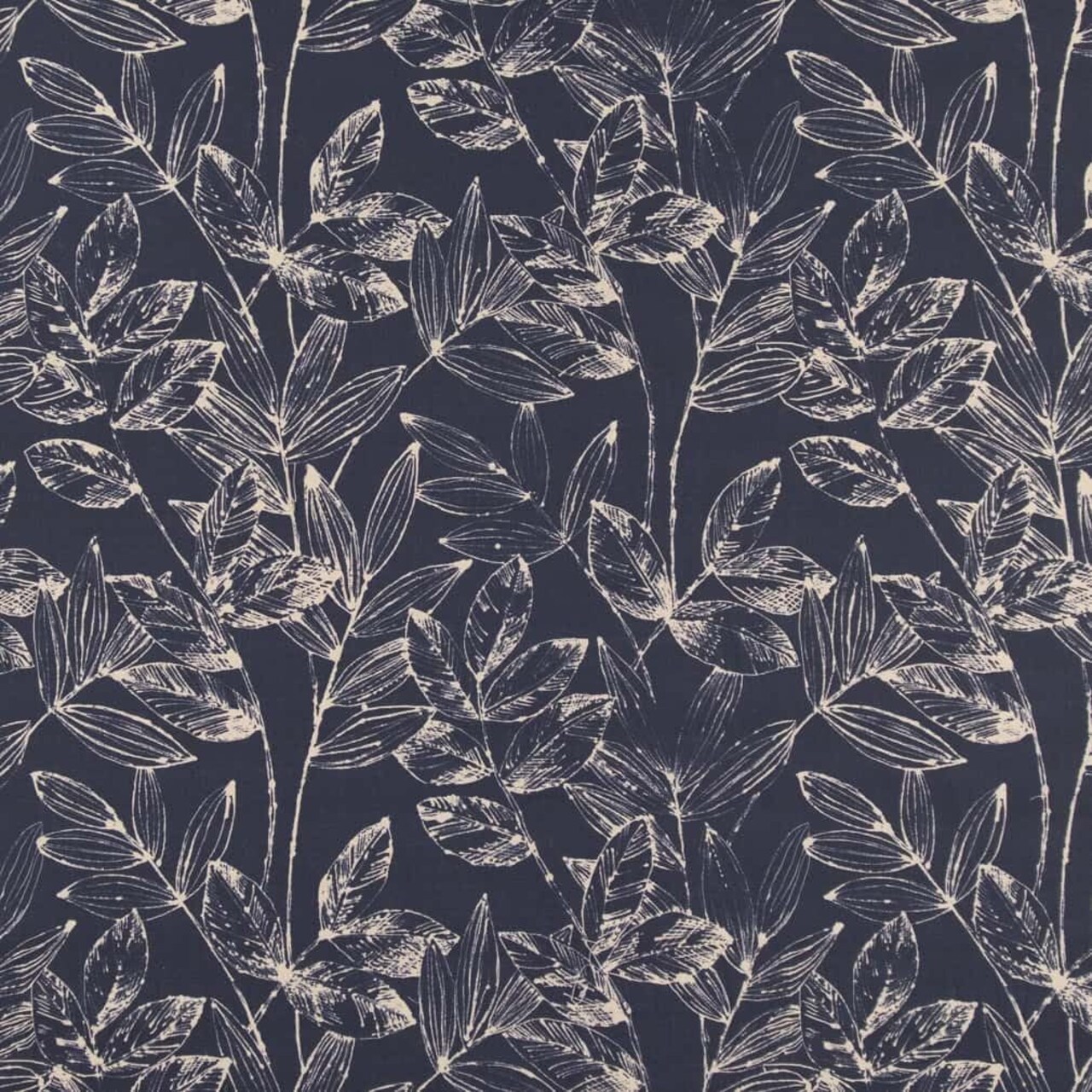 Blue Leaves Linen Look Print Upholstery Fabric by The Yard - SKU: Brady Midnight